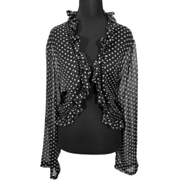 Vtg 90s Sheer Polkadot Blouse XXL 2XL Goth EGL Lolita Twee Ruffle Sweet Mesh - Picture 1 of 6